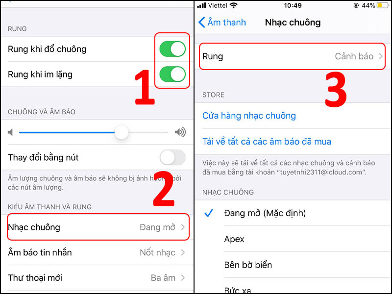 Bật chế độ rung